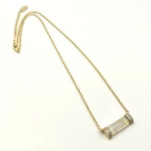 MARCIA MORAN 18K Gold Plated Tourmaline CZ Bar Pendant Necklace - 17 1/2" + 2"